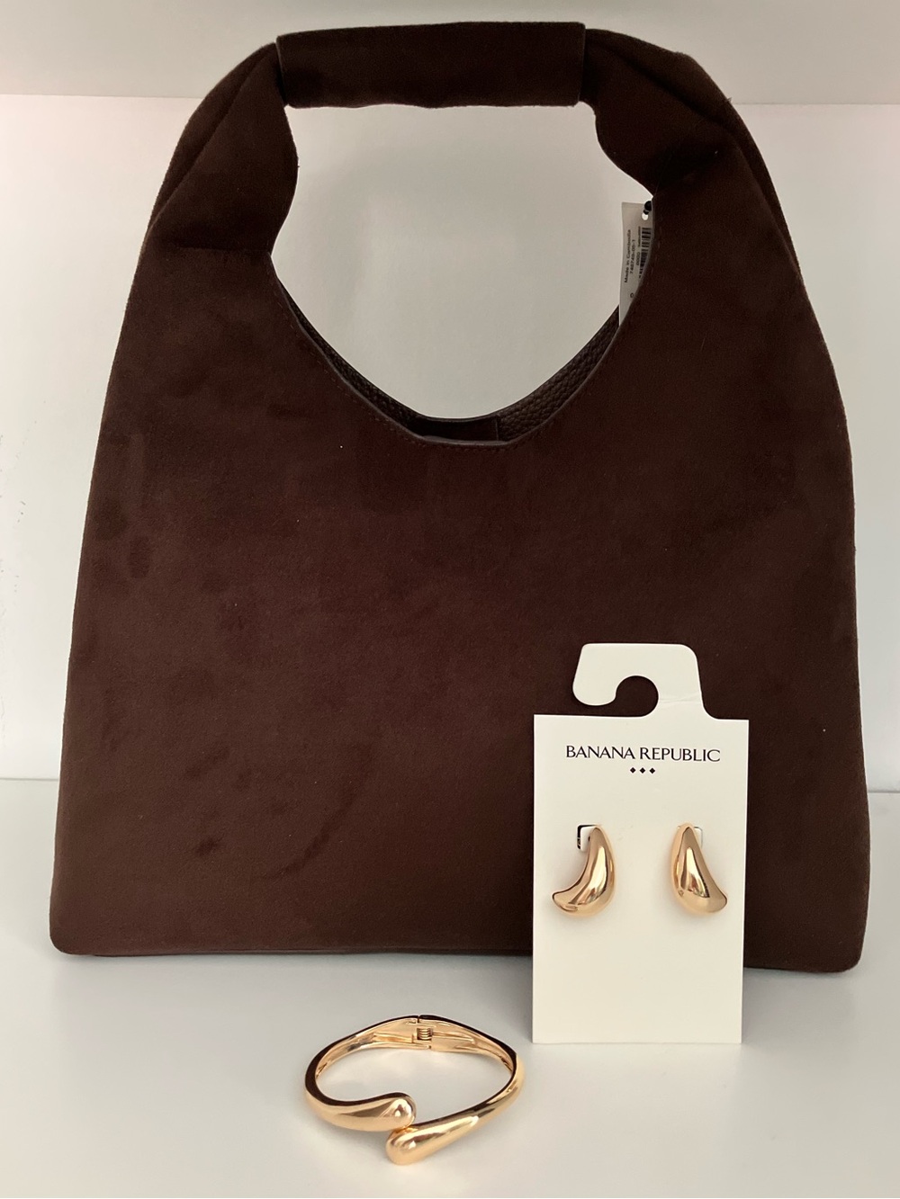 NWT Banana Republic Brown Mini Slouchy Suede  Handbag + Earring and Bracelet Set